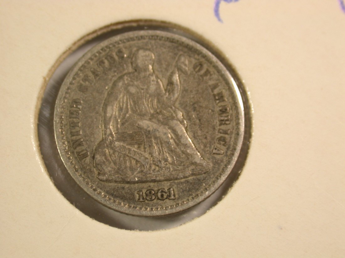  A103 USA  half Dime 5 Cent 1861 in ss+ (VF+) Orginalbilder   