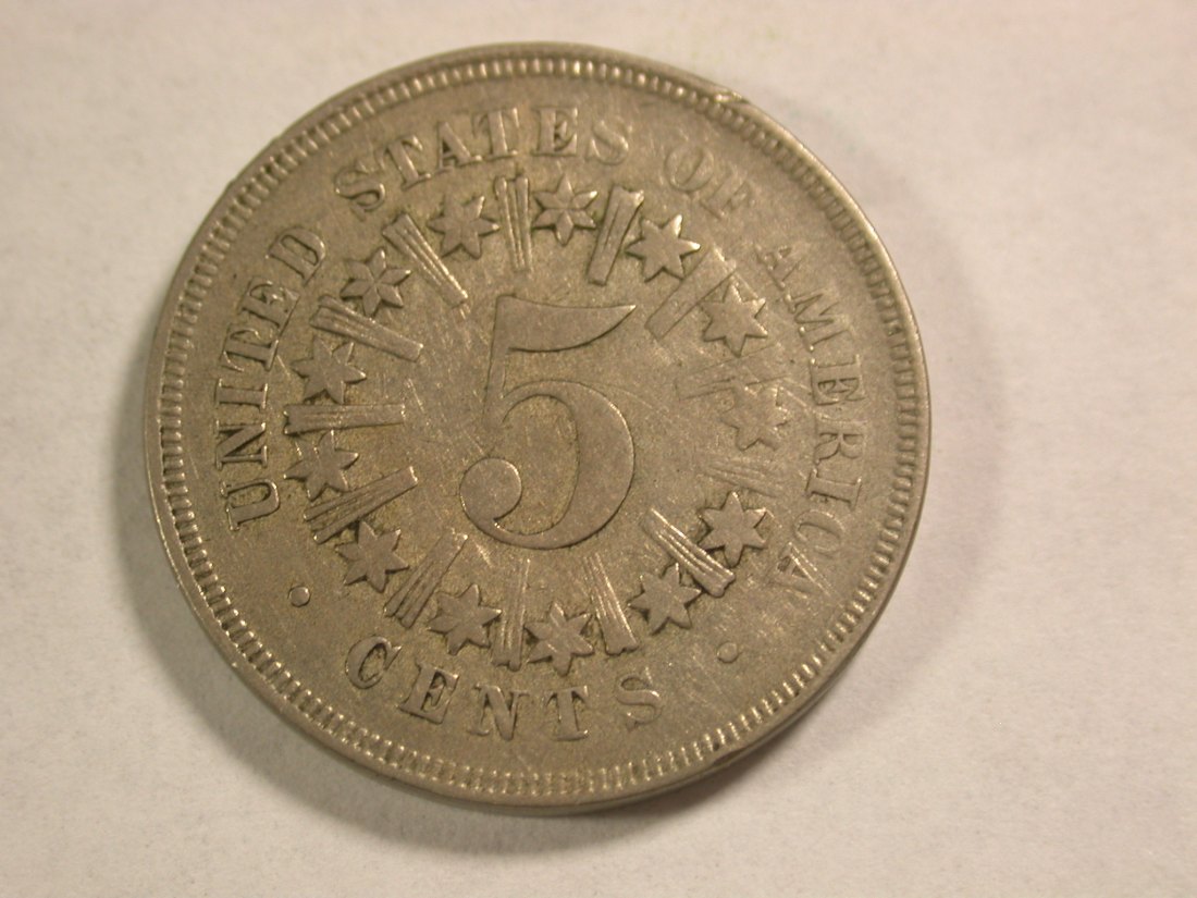  A103 USA  half Dime 5 Cent 1866 Shield Nickel in ss+ (VF+) Orginalbilder   