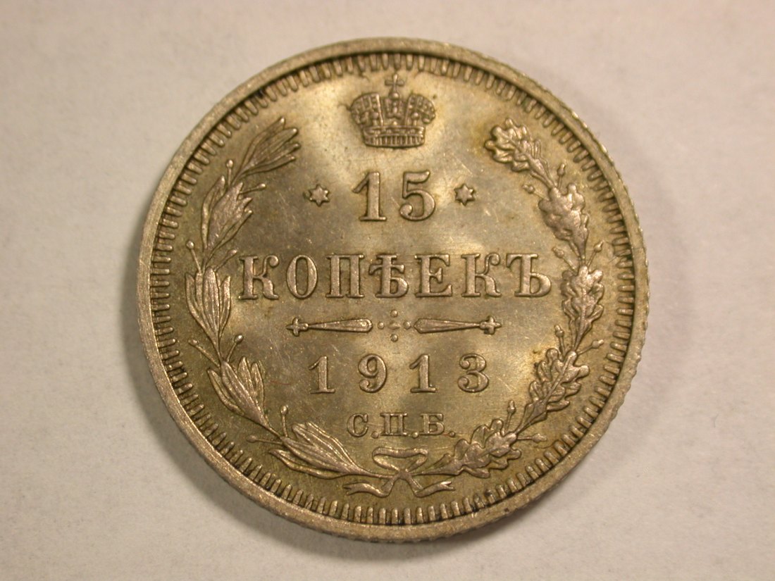 A103 Russland 15 Kopeken 1913 in ST !! Orginalbilder