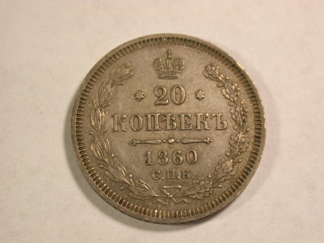  A103 Russland  20 Kopeken 1860  in vz+/vz-st aus EA Orginalbilder   