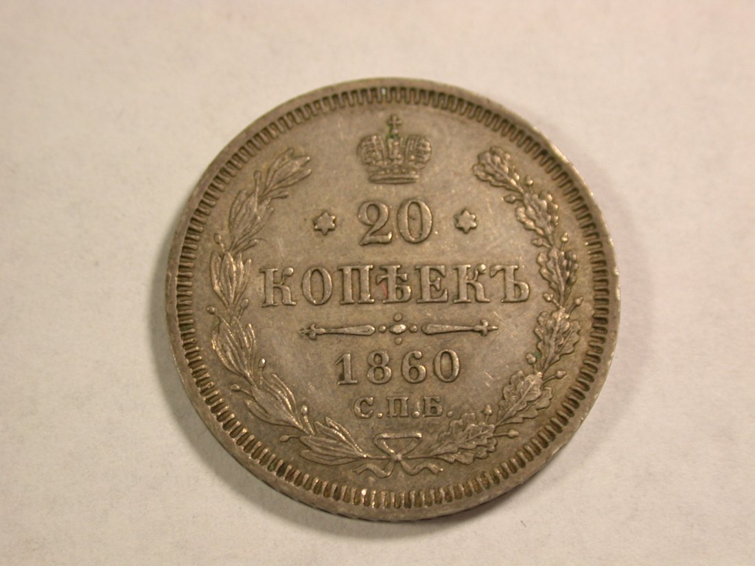  A103 Russland  20 Kopeken 1860  in vz+/vz-st aus EA Orginalbilder   