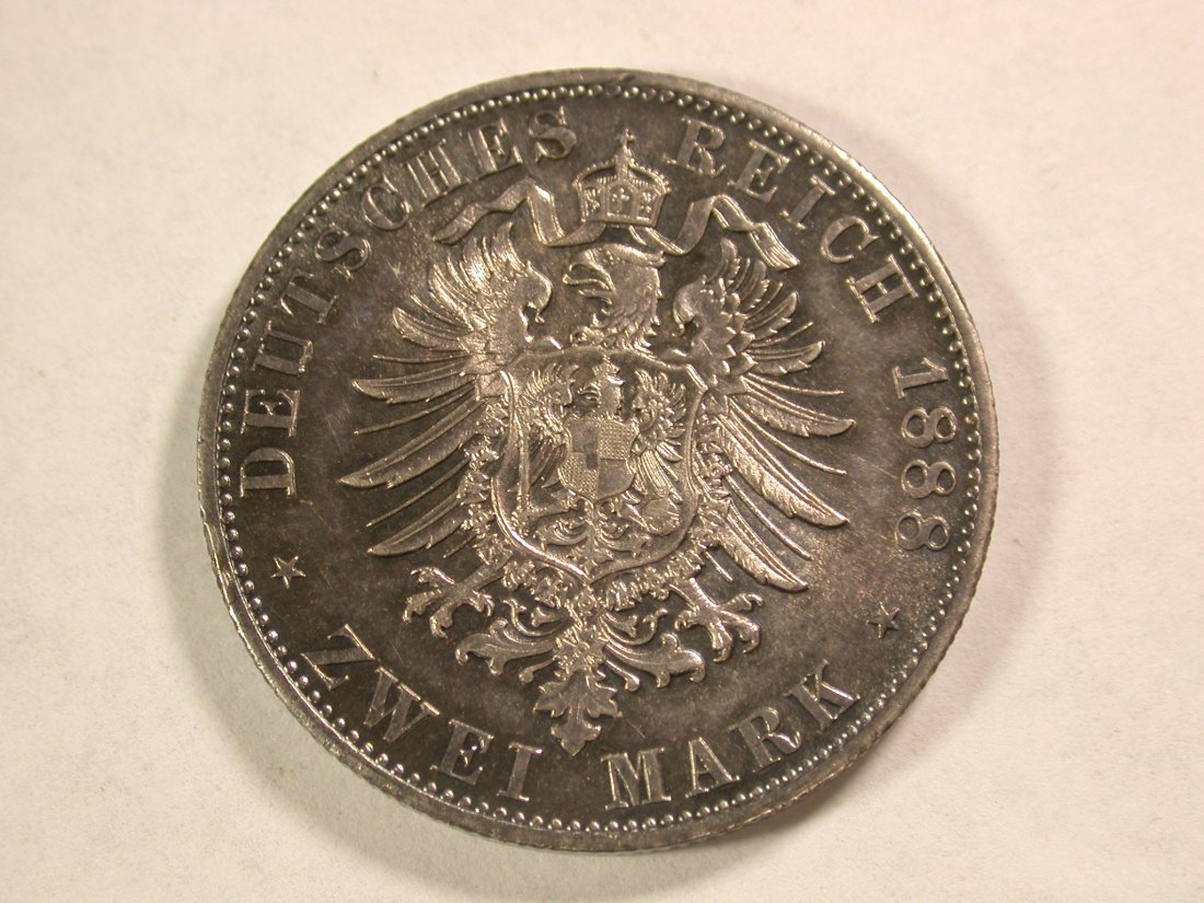  A104 KR  Bayern  2 Mark 1888 in vz-st/f.st  feine Tönung  RR  Orginalbilder   