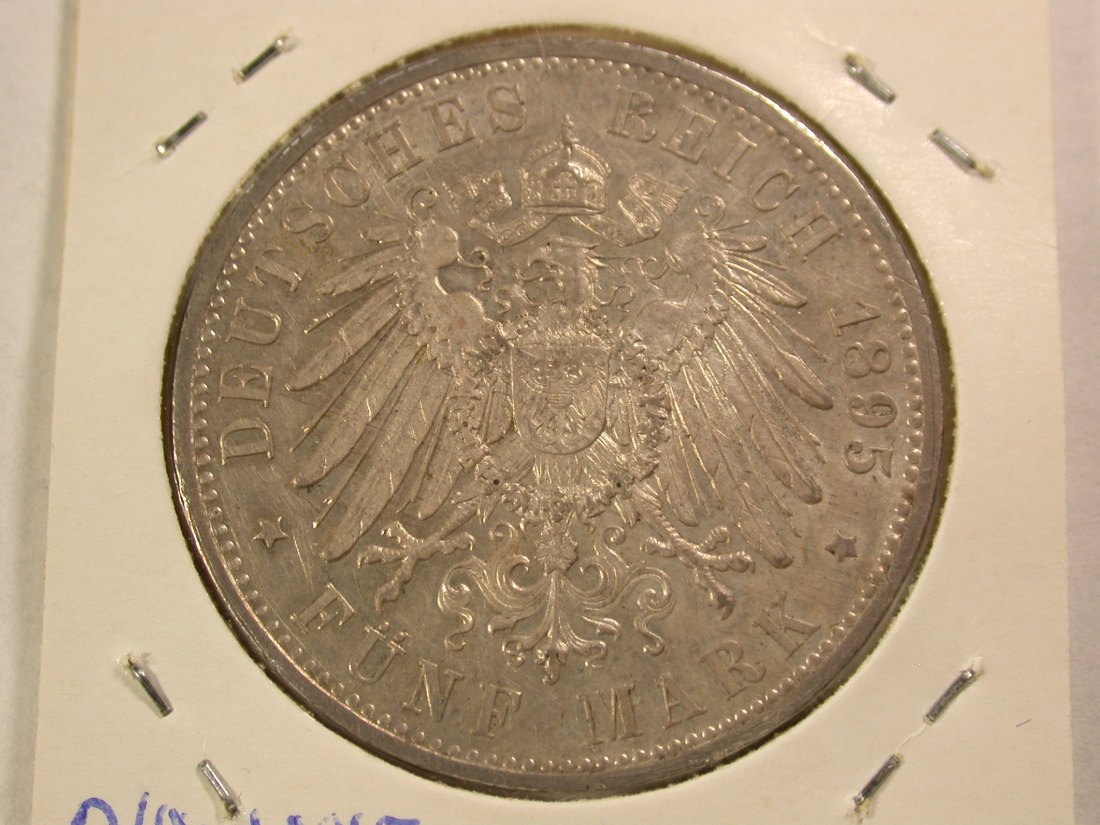  A104 KR Württemberg 5 Mark 1895 in vz/vz-st Rdf.    Orginalbilder   