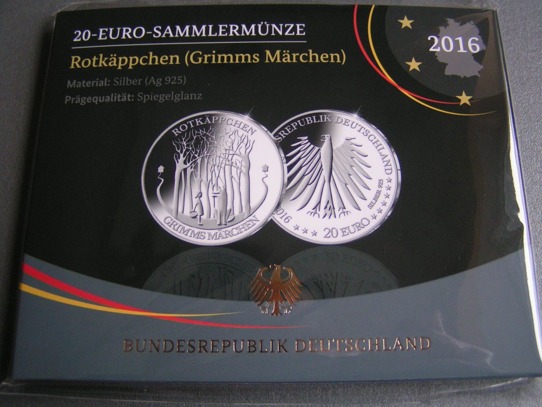  Deutschland 20 Euro Silber 2016 spiegelglanz proof pp <i> Rotkäppchen Grimms Märchen   