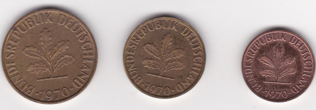  1,5,10 Pfennig 1970 F, stempelglanz   