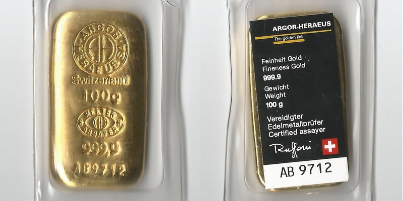 Schweitz MM-Frankfurt Feingewicht: 100g Gold 100g Goldbarren (Argor Heraeus)  
