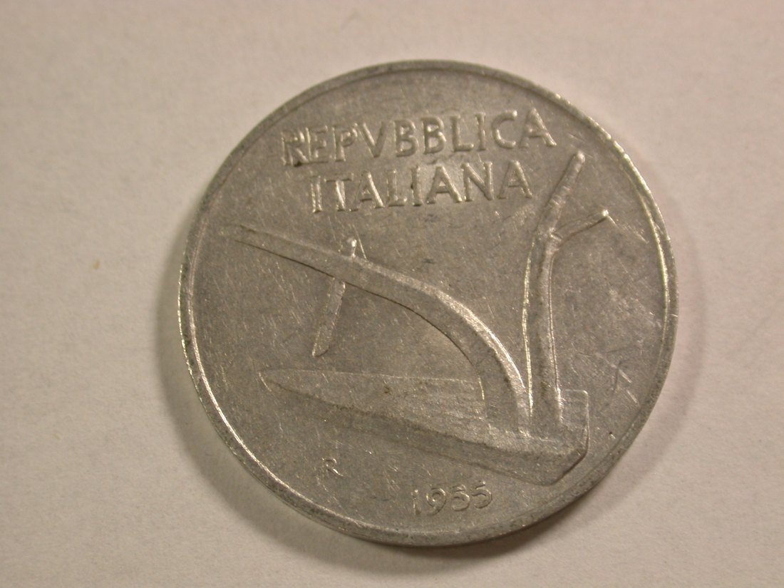  A008 Italien 10 Lire 1955 Pflug in vz/vz+ Orginalbilder   