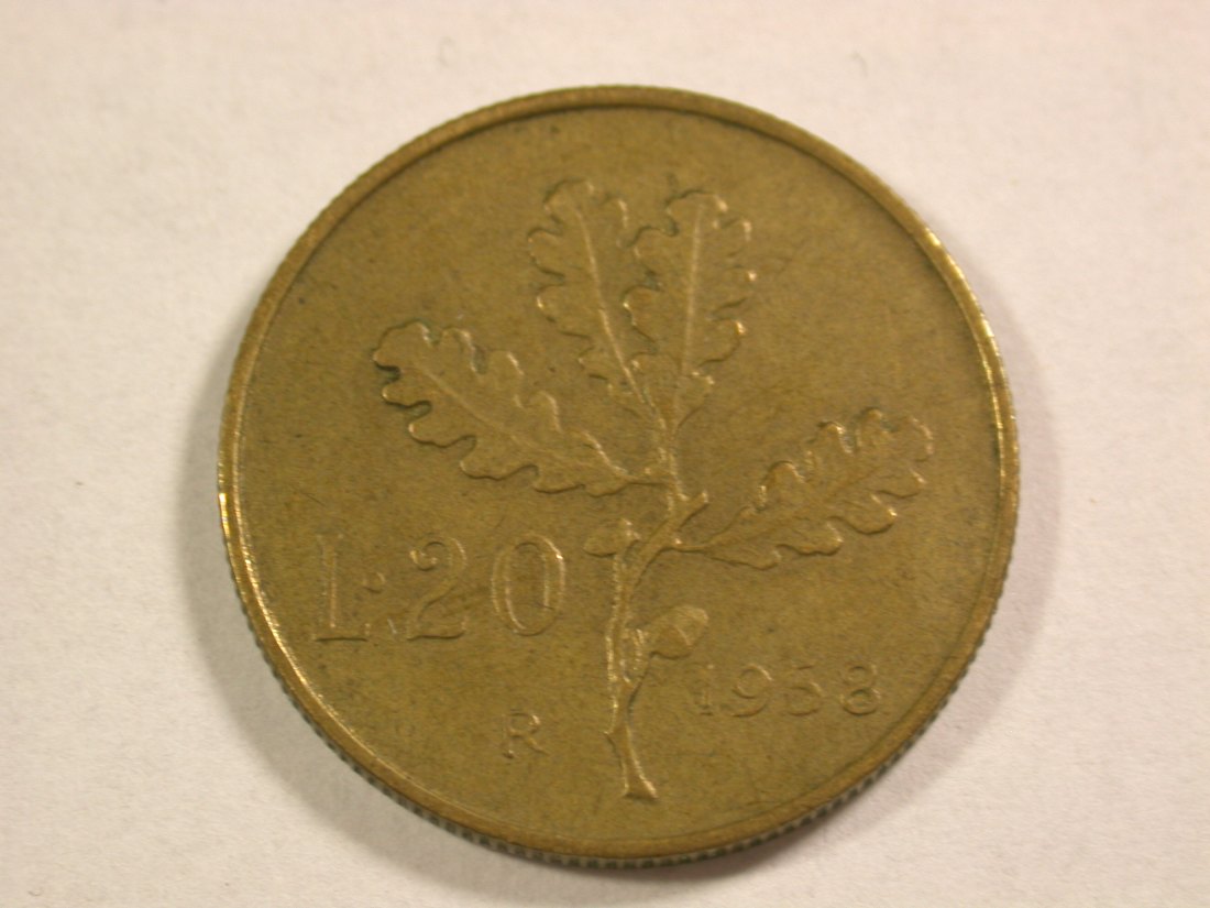A008 Italien 20 Lire 1958 in ss-vz Orginalbilder