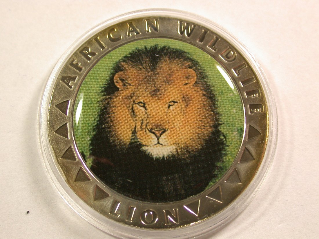 A107 Liberia 5 Dollar Löwe mit Farbtabelau in ST-Fein !! Orginalbilder