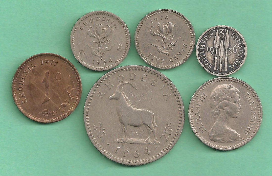  Rhodesia -  6 coins years 1936-1976.   