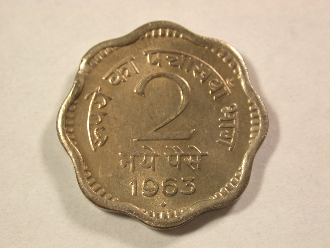 A009 Indien 2 Paise 1963 in f.unc Orginalbilder