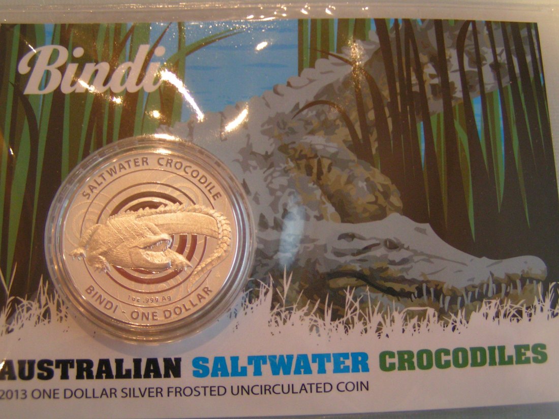  1 Dollar Australien 1 oz Silber bu 2013 Bindi Salzwasserkrokodil   