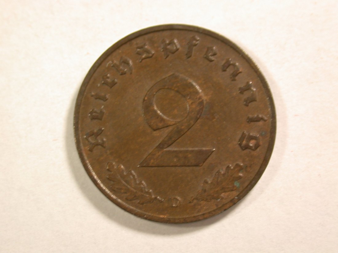  A108 3.Reich  2 Pfennig 1938 D in f.vz Orginalbilder   