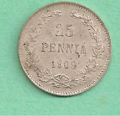  Finlandia - 25 Pennia 1909 silber   