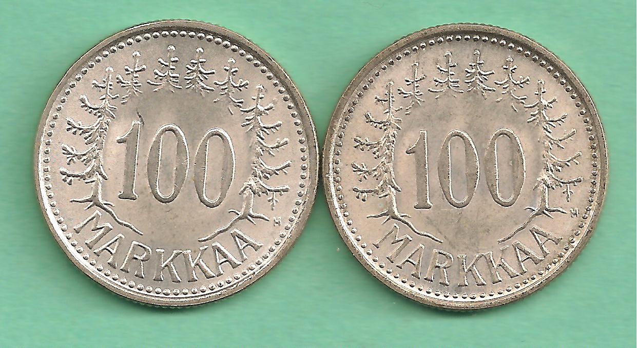Finlandia - zwei Münzen 100 Markkaa Jahre 1956-1957
