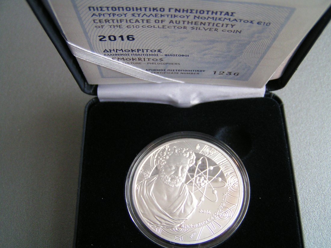  Griechenland 10 Euro Silber 2016 proof Philosoph Demokritos, Auflage rare 2.000 Stück   