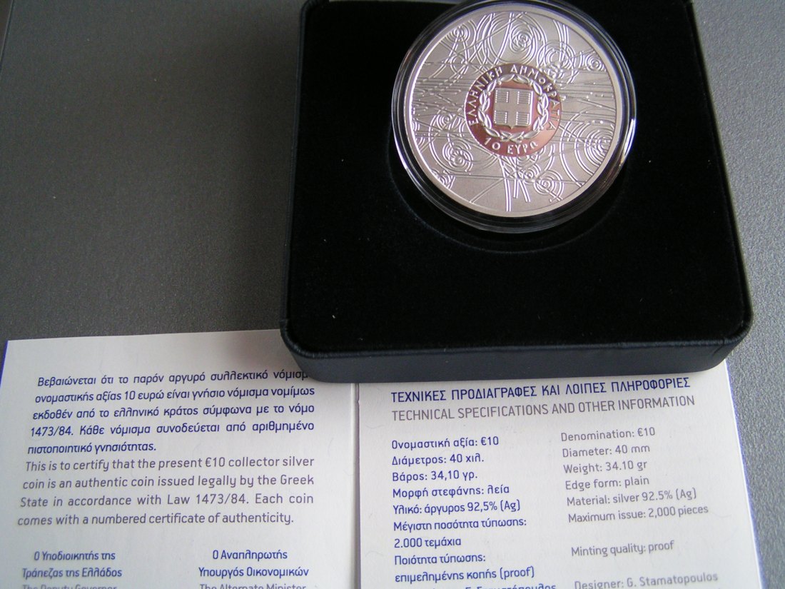  Griechenland 10 Euro Silber 2016 proof Philosoph Demokritos, Auflage rare 2.000 Stück   