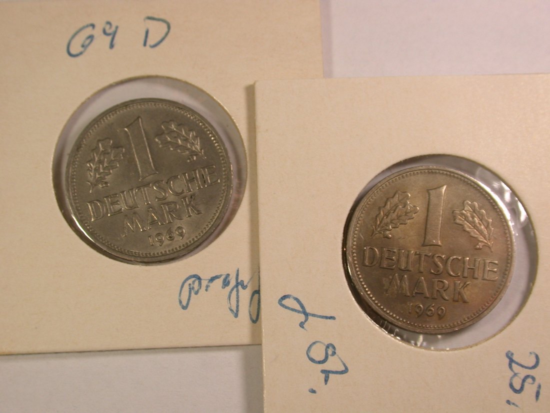 Lots -2- 2 x 1DM BRD 1969 D in prägefrisch und 1969 F in fast Stempelglanz Orginalbilder