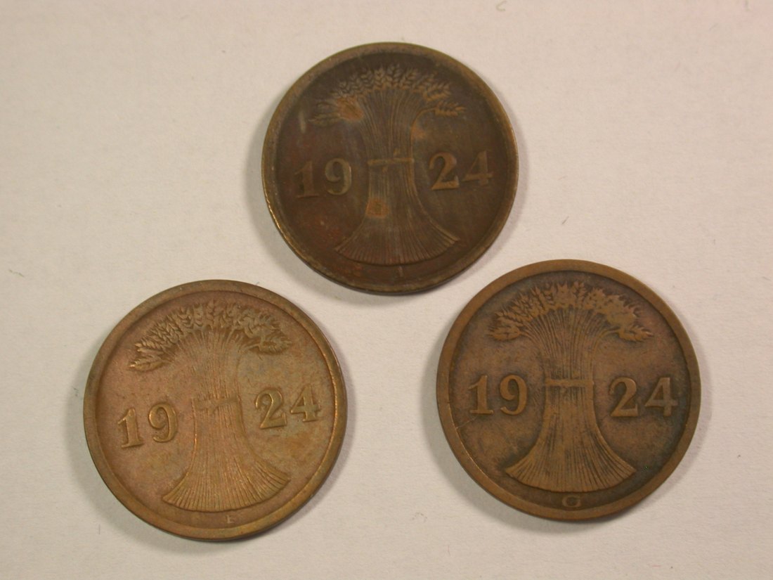  Lots -19- Weimar 3 x 2 Reichs Pfennig 1924 A, E und G   Orginalbilder   