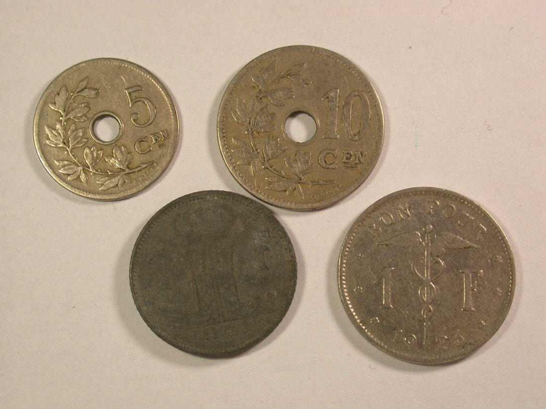 Lots -24- Belgien 4 Münzen 1904-1943 Orginalbilder