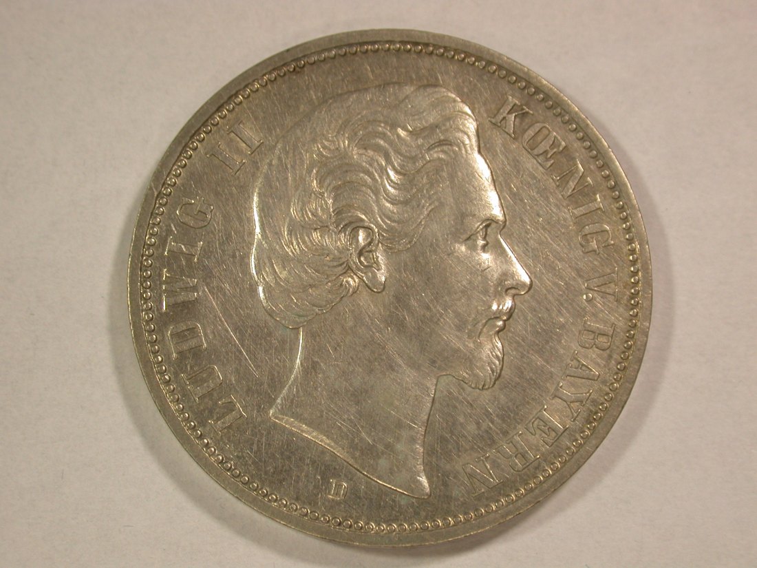  A201 KR Bayern 5 Mark 1874 Ludwig II in f.vz/vz Silber Orginalbilder   