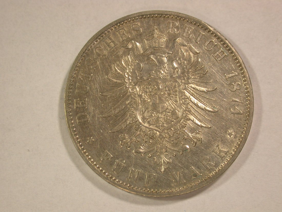  A201 KR Bayern 5 Mark 1874 Ludwig II in f.vz/vz Silber Orginalbilder   
