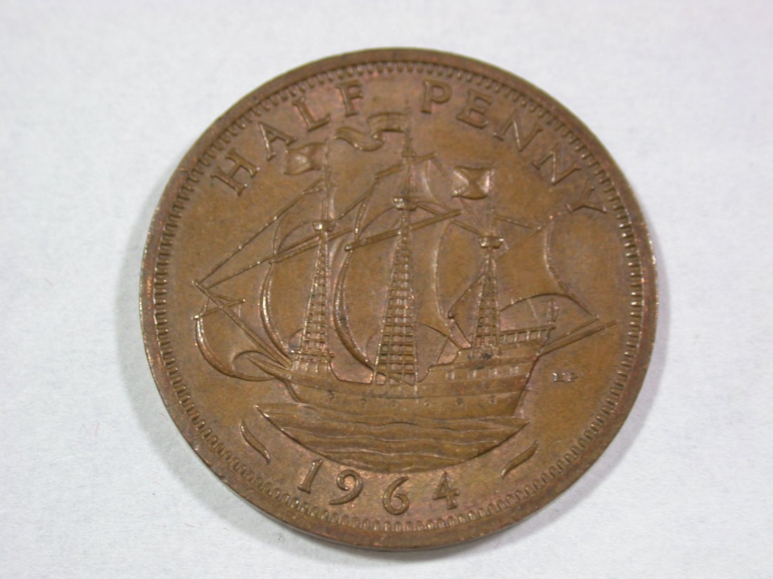 A202 Grossbritannien 1/2 Penny 1964 in vz-st Orginalbilder