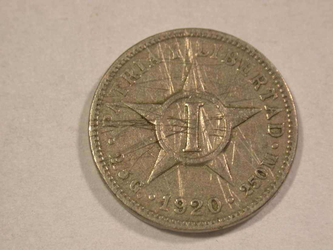  A203 Kuba  1 Centavo 1920 in f.ss Silber  Orginalbilder   