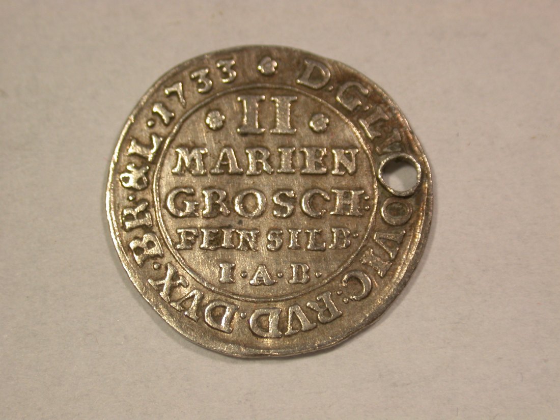  A203 Braunschweig Lüneburg 2 Mariengroschen 1733 gelocht Silber   Orginalbilder   