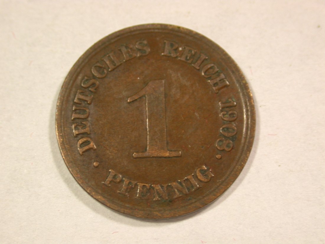  A203 KR 1 Pfennig 1908 E in ss+  Orginalbilder   