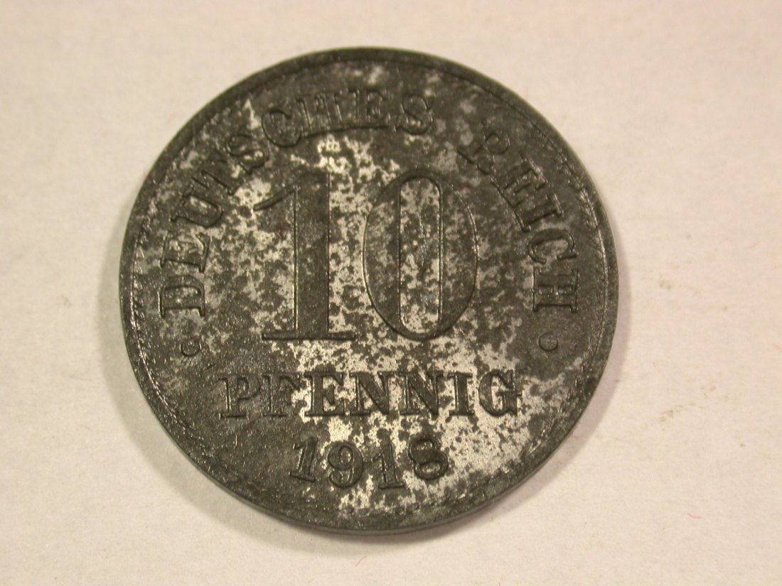  A203 KR  10 Pfennig Ersatzmünze Zink 1918 l. Korrodiert sonst UNC !! mit Prägelglanz  Orginalbilder   