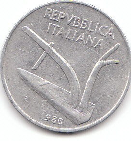 Italien (C018)b. 10 Lire 1980 siehe scan