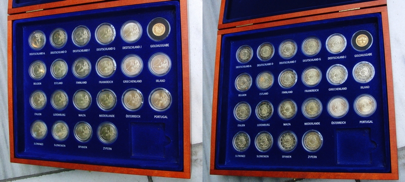  Eurosatz 10 Jahre Euro Bargeld 21 x 2 Euro 2012 + Goldmedaille 1,17g Feingold   FM-Frankfurt   