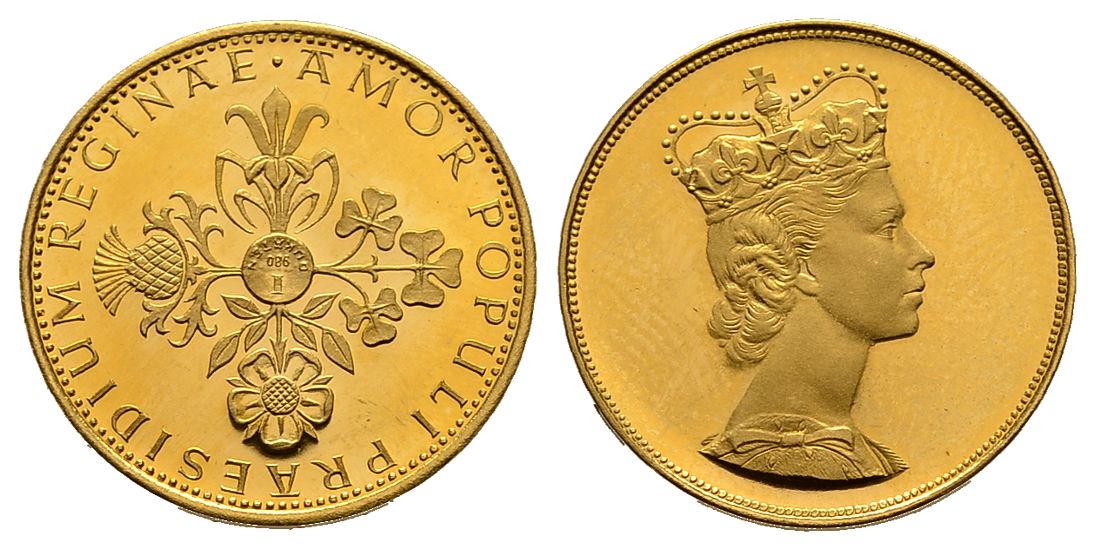 PEUS 6650 Großbritannien 20 mm / 3,4 g Feingold. Elizabeth II. Goldmedaille o.J. Vorzüglich +