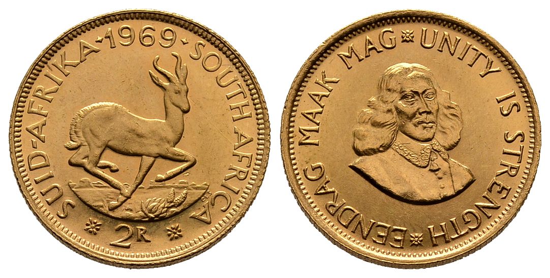 PEUS 6652 Südafrika 7,32 g Feingold 2 Rand GOLD 1969 Vorzüglich