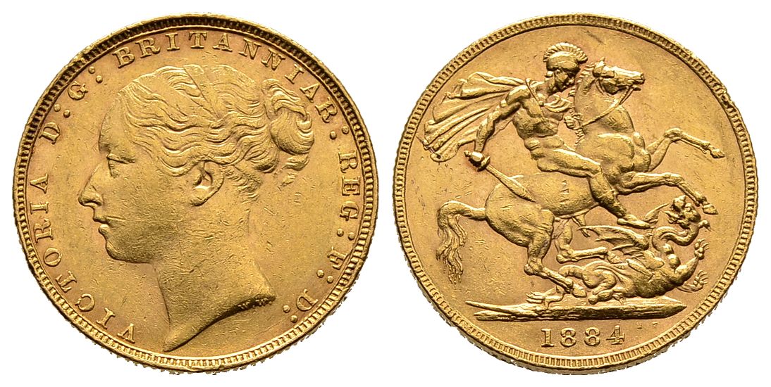 PEUS 6655 Grossbritannien 7,32 g Feingold. Victoria Sovereign GOLD 1884 Kl. Randfehler, Sehr schön