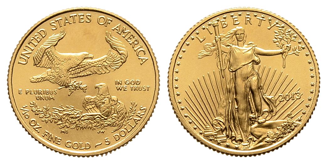 PEUS 6656 USA 3,11 g Feingold 5 Dollars GOLD 1/10 Unze 2013 Stempelglanz