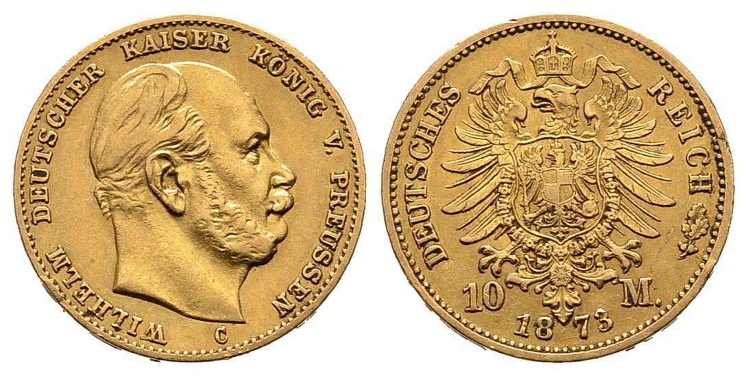 PEUS 6657 Kaiserreich - Preußen 3,58 g Feingold. Wilhelm I. (1861 - 1888) 10 Mark GOLD 1873 C Frankfurt Sehr schön