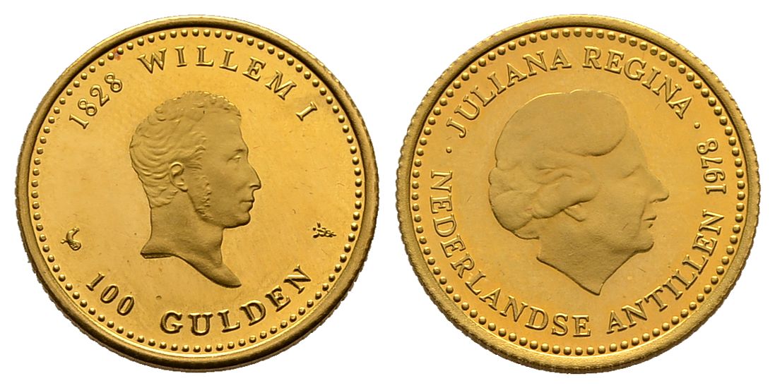 PEUS 6676 Niederlande Antillen 6,05 g Feingold. 150 Jahre Nederlands Bank 100 Gulden GOLD 1978 Utrecht Vorzüglich +