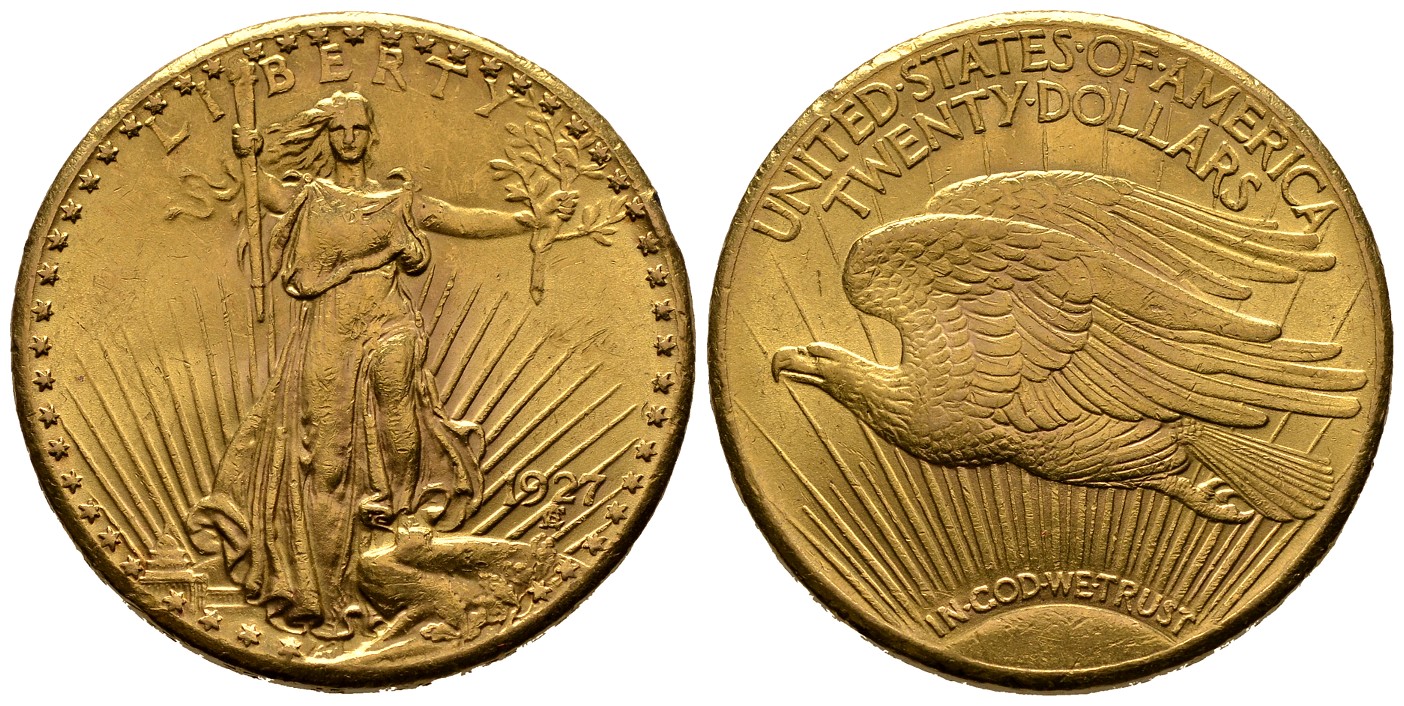 PEUS 6848 USA 30,1 g Feingold 20 Dollars GOLD 1927 Randfehler, Sehr schön