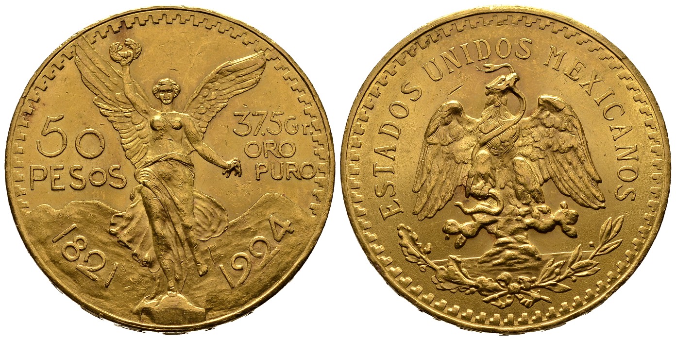 PEUS 6849 Mexiko 37,5 g Feingold. 50 Pesos GOLD 1924 Kl. Kratzer, sehr schön +