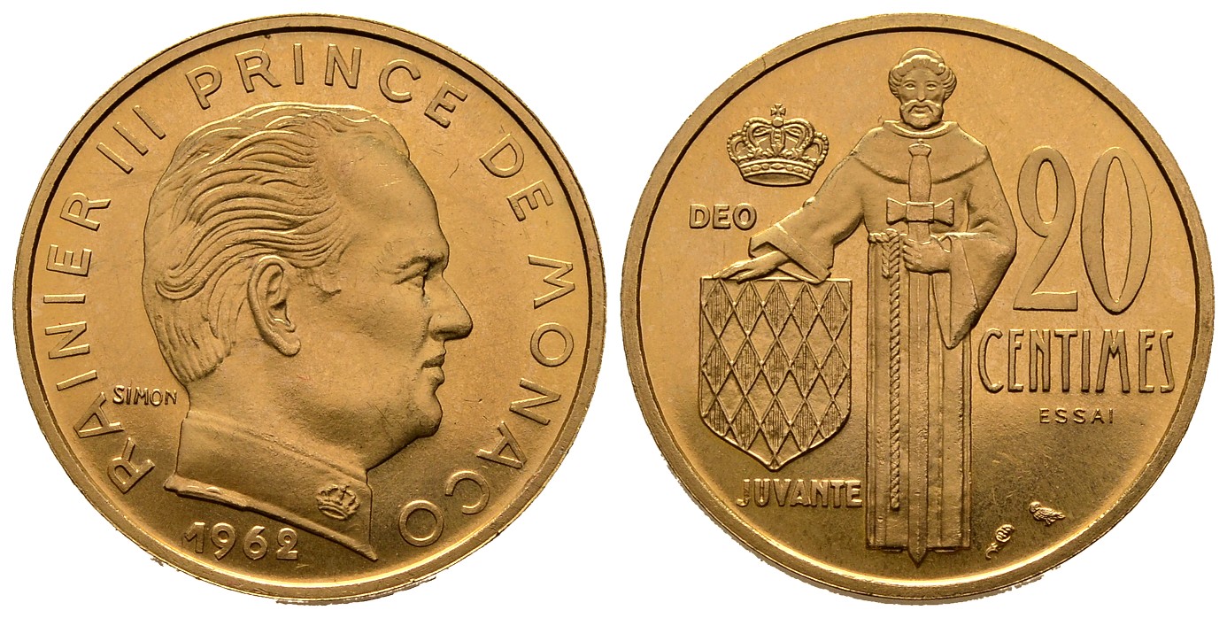 PEUS 6863 Monaco 8,05 g Feingold. Rainer III. (1949 - 2005) 20 Centimes GOLD 1962 Fast Stempelglanz