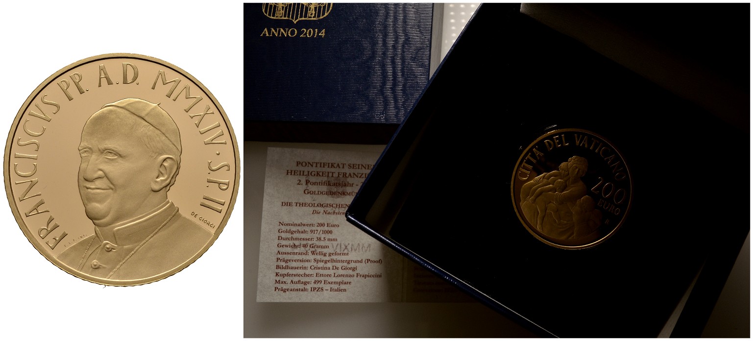 PEUS 6894 Vatikan 36,68 g Feingold. Die Nächstenliebe incl. Etui, Verpackung + Zertifikat 200 Euro GOLD 2014 Proof