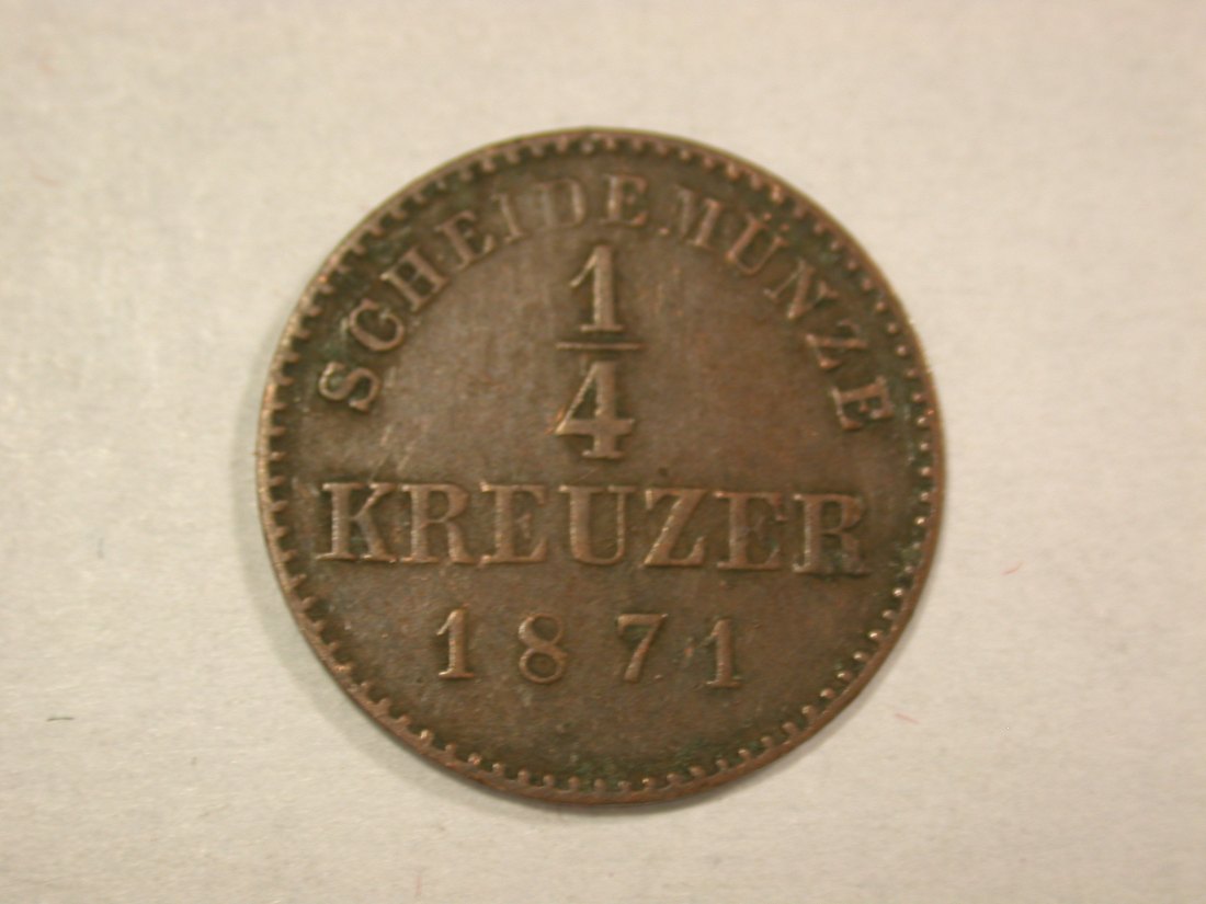 A204 Württemberg 1/4 Kreuzer 1871 in ss+ selten !! Orginalbilder