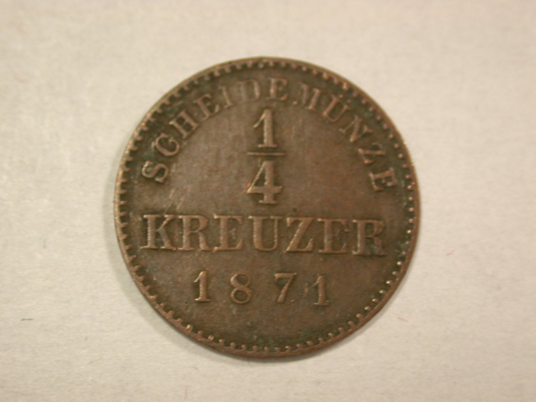  A204 Württemberg 1/4 Kreuzer 1871 in ss+ selten !!  Orginalbilder   