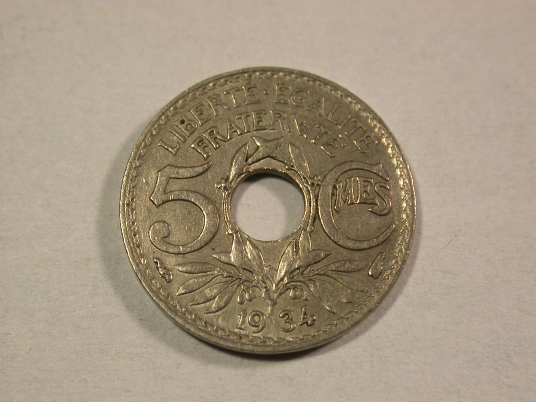 A110 Frankreich 5 Centime 1934 in vz+/vz-st Orginalbilder