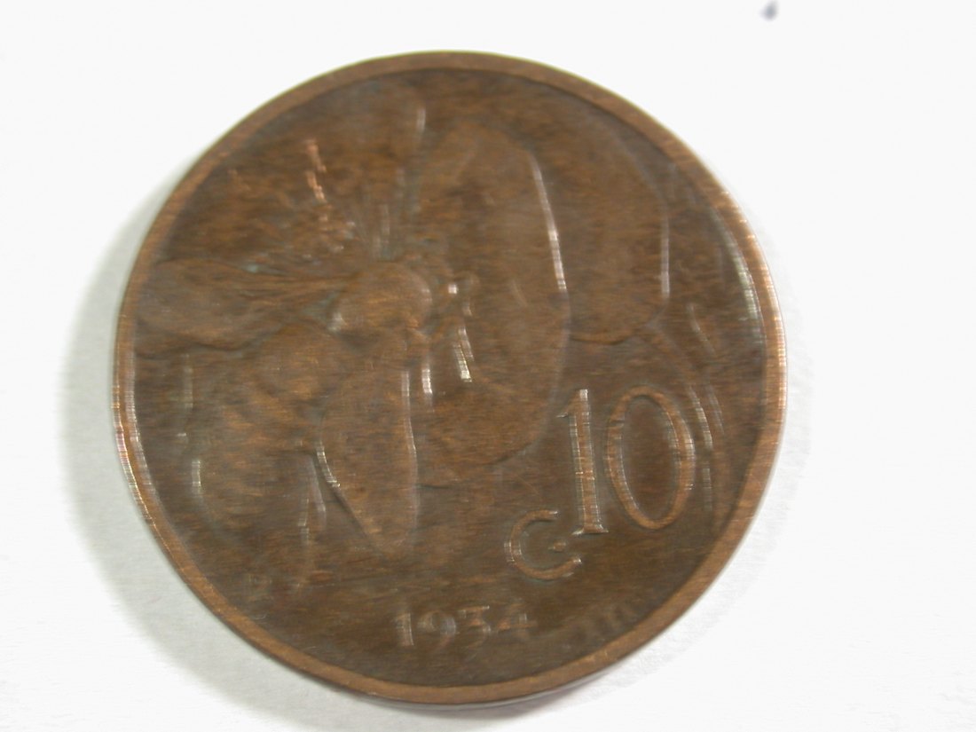 A111 Italien 10 Centesimi 1934 in ss+ Orginalbilder