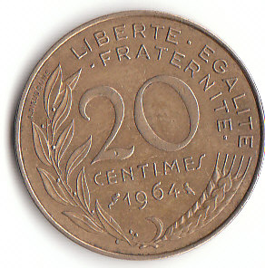 Frankreich (D179)b. 20 Centimes 1964 siehe scan