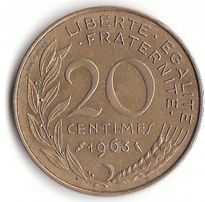 Frankreich (C035)b. 20 Centimes 1963 siehe scan