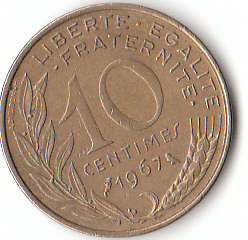 Frankreich (C047)b. 10 Centimes 1967 siehe scan